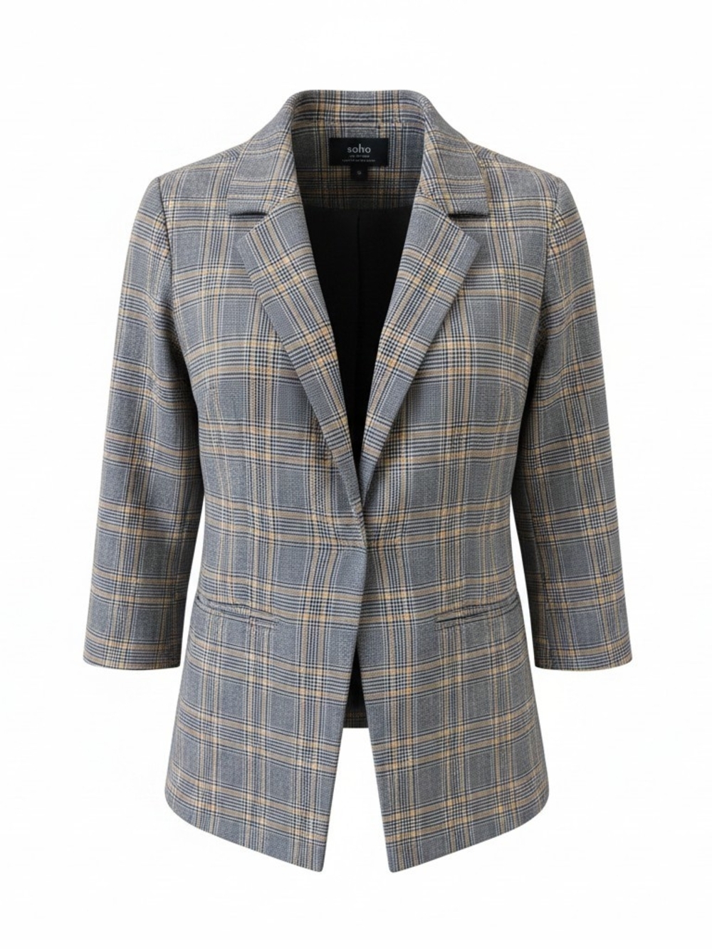 New York & Company Blue and Beige Plaid Tailored Blazer